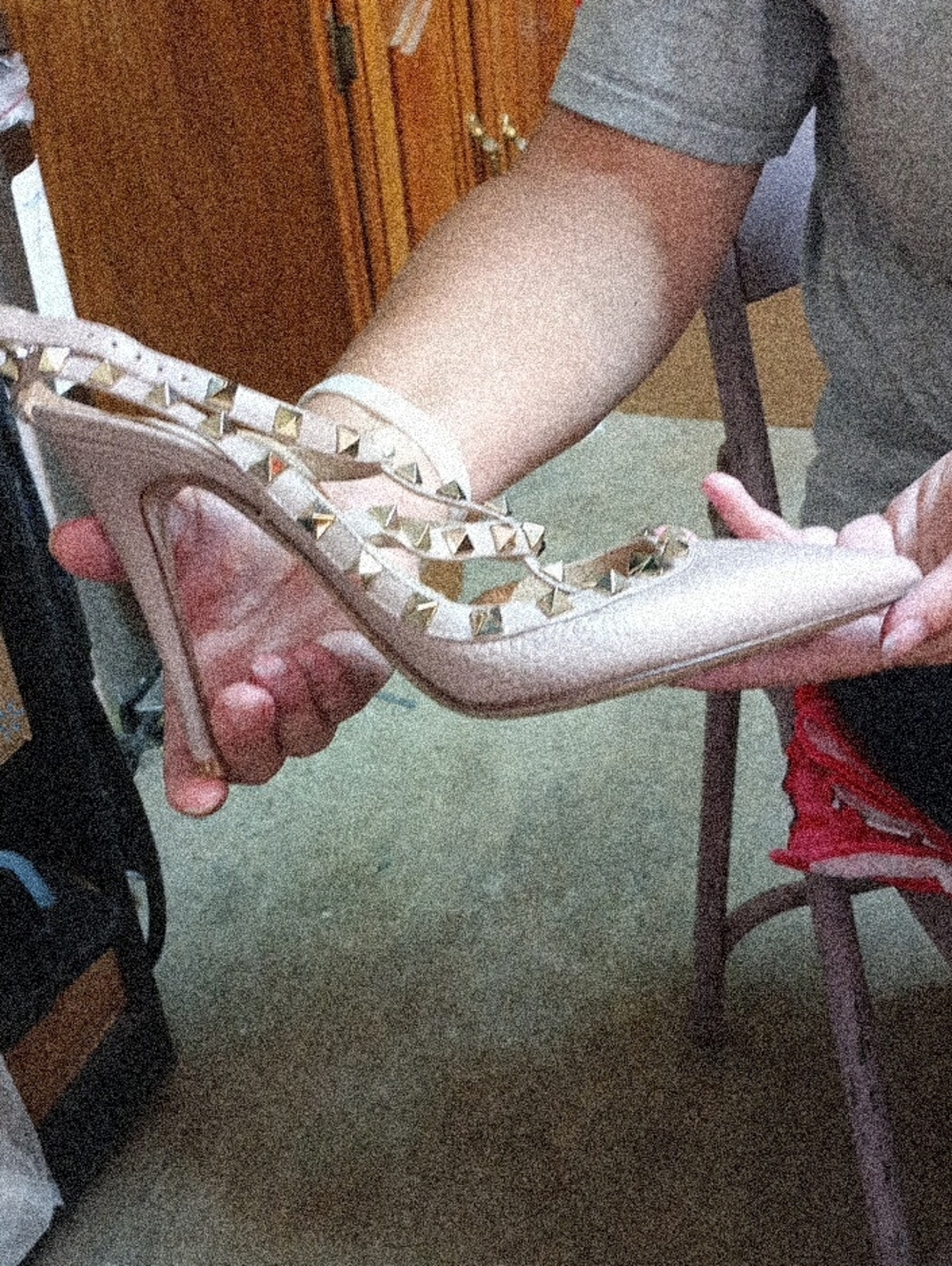 Studded Nude High Heel Sandal - Women's Dress Pump